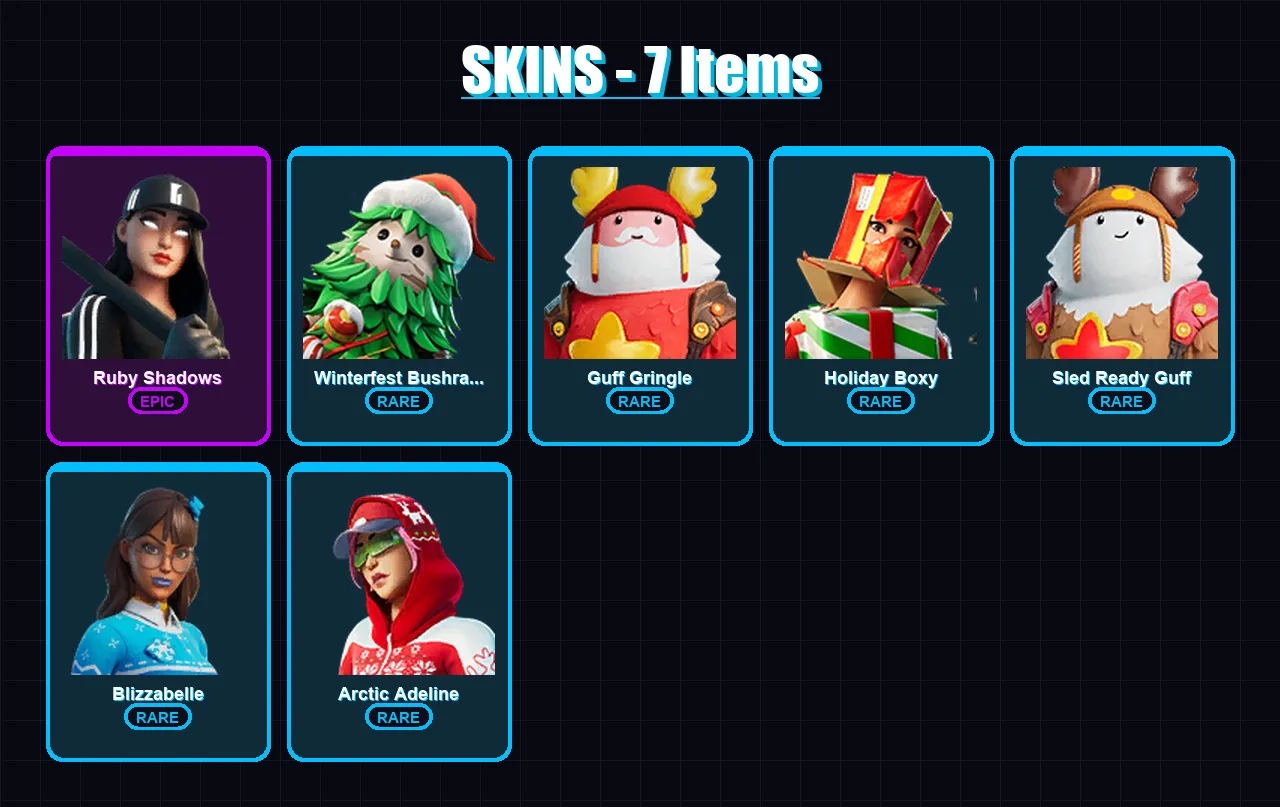 [PS4/PS5/XBOX/PC] | Ruby Shadows | Winterfest Bushranger | Guff Gringle | 7 skin | Lv198