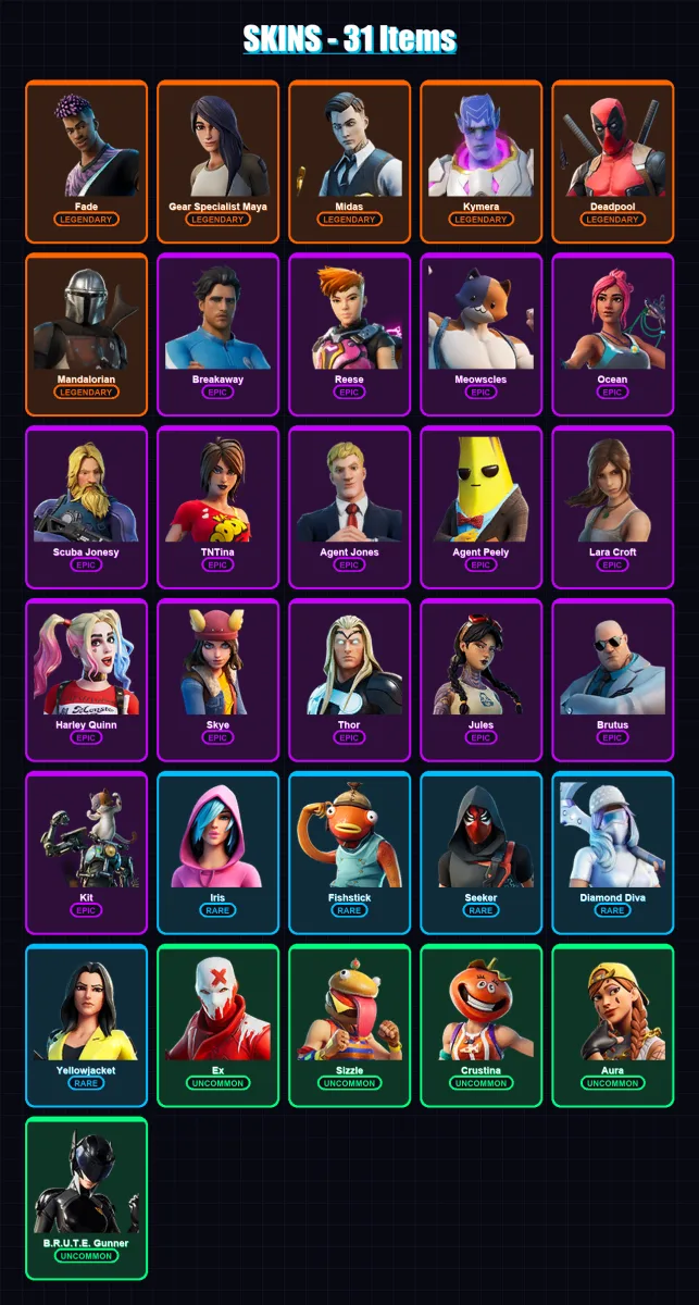 [PC/XBOX/PSN] | Fade | Gear Specialist Maya | Midas | Kymera | Deadpool | 31 skin | 23 pickaxe | 22 emote | 22 glider | Lv285 — Fortnite account