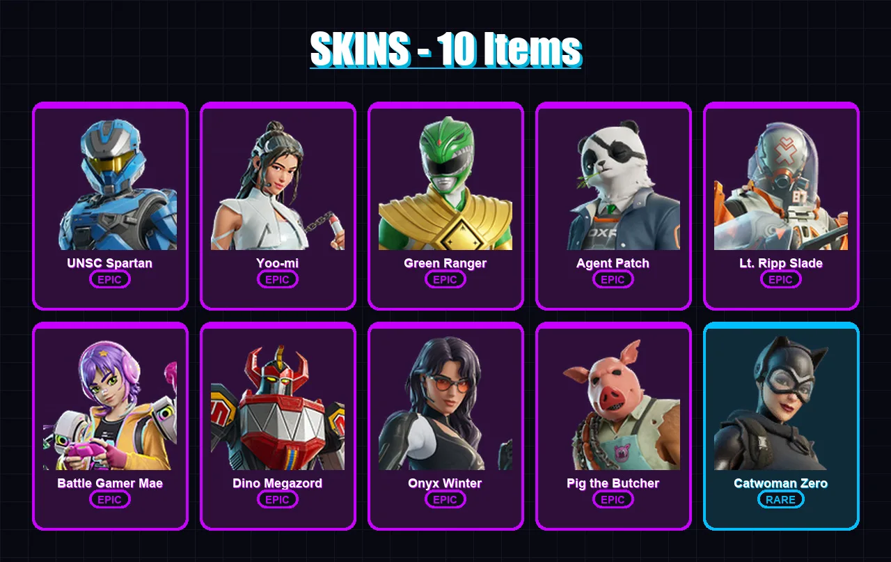 [SWITCH/XBOX/PSN/PC] | UNSC Spartan | Yoo-mi | Green Ranger | Agent Patch | Lt. Ripp Slade | 10 skin | 37 pickaxe | 19 emote | 28 glider | Lv361