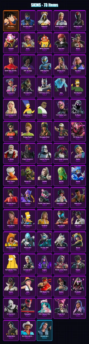 [PC/PSN] | Son Goku | Sub-Zero (MK3) | Rebel Oro | Dueling Dragons Jackie | Redline Racer | 73 skin | 82 pickaxe | 66 emote | 42 glider | Lv347