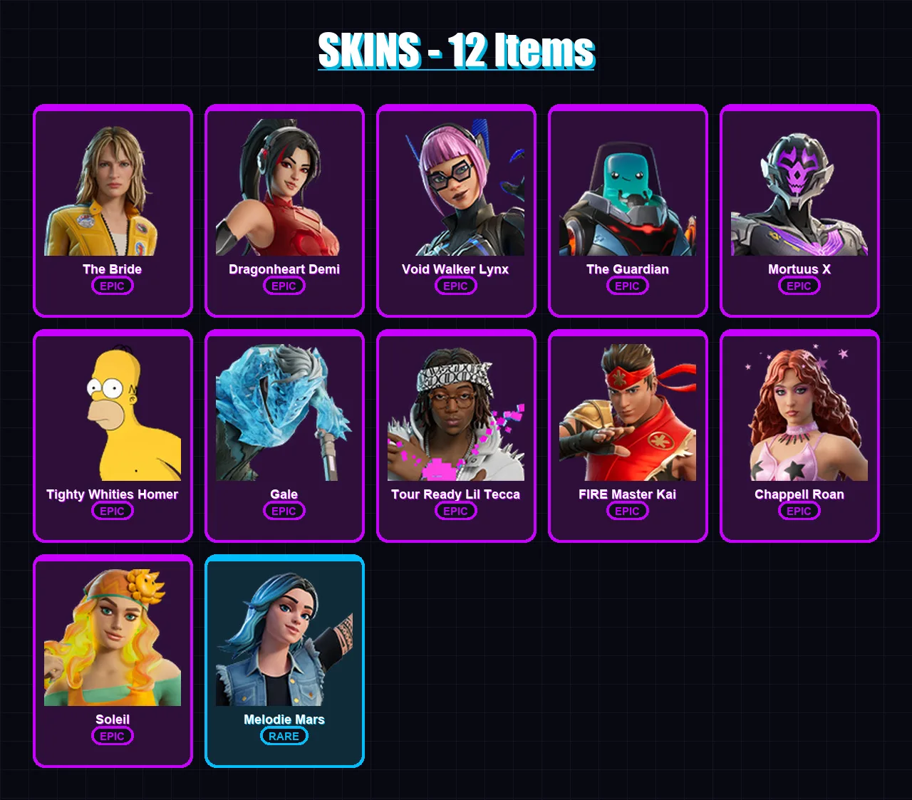 [PC/PSN] | The Bride | Dragonheart Demi | Void Walker Lynx | The Guardian | Mortuus X | 12 skin | 7 pickaxe | 5 emote | 2 glider | Lv22