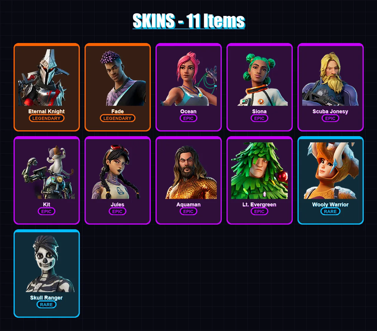 [PS4/PS5/XBOX/PC] | Eternal Knight | Fade | Ocean | Siona | Scuba Jonesy | 11 skin | 18 pickaxe | 20 emote | 23 glider | Lv460