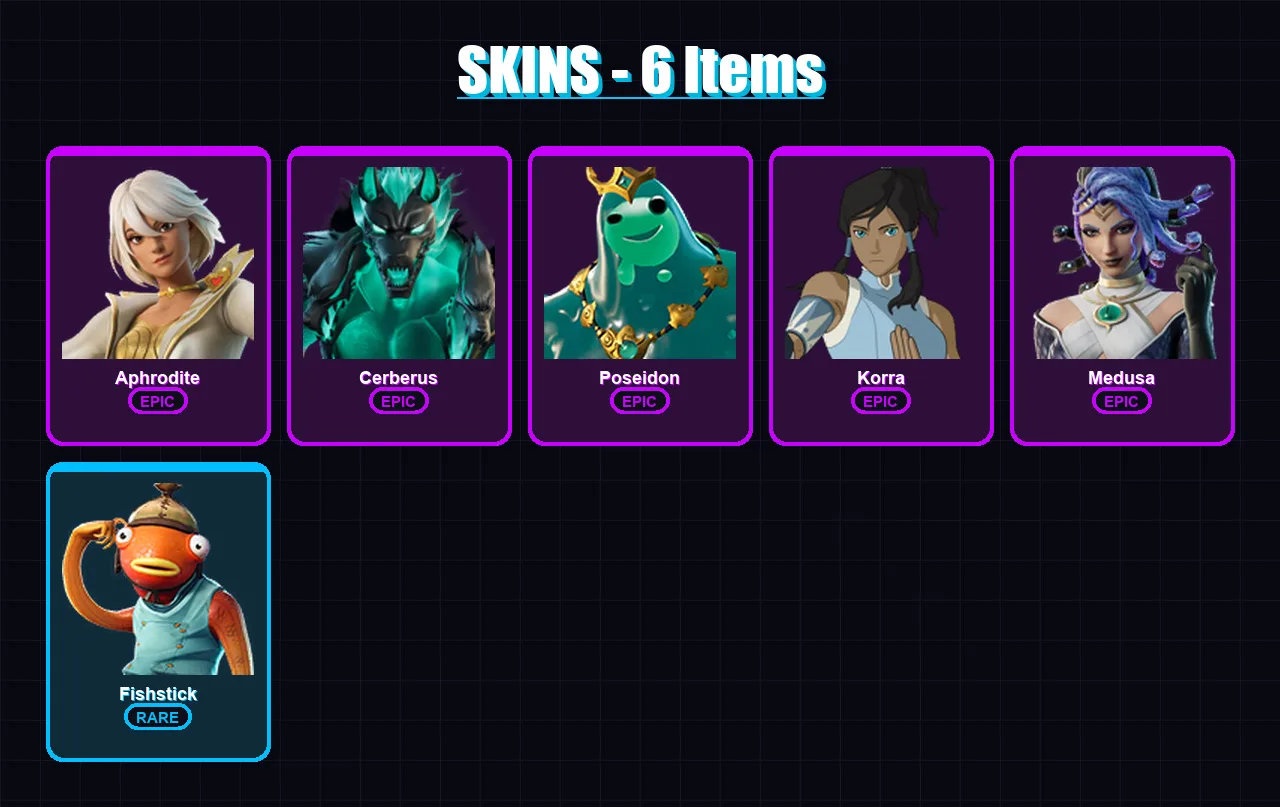 [PC/PSN] | Aphrodite | Cerberus | Poseidon | Korra | Medusa | 6 skin | 6 pickaxe | 6 emote | 7 glider | Lv59