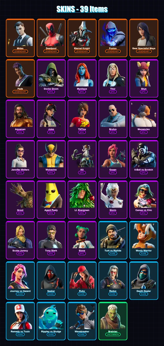 [SWITCH/PSN/PC] | Midas | Deadpool | Eternal Knight | Fusion | Gear Specialist Maya | 39 skin | 43 pickaxe | 39 emote | 42 glider | Lv713 — Fortnite account