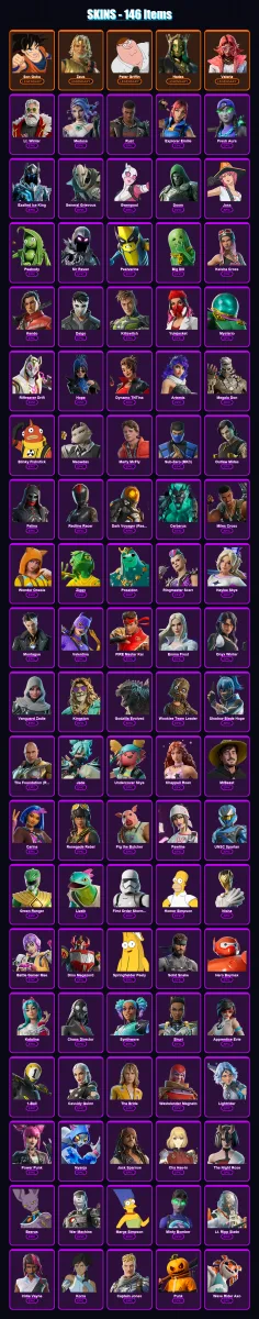 [PC/PSN] | Son Goku | Zeus | Peter Griffin | Hades | Valeria | 146 skin | 196 pickaxe | 129 emote | 119 glider | Lv1537