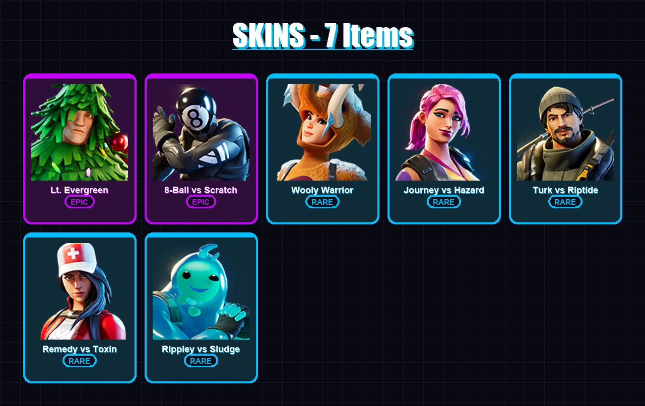 [PC/XBOX/PSN] | Lt. Evergreen | 8-Ball vs Scratch | Wooly Warrior | 7 skin | Lv95
