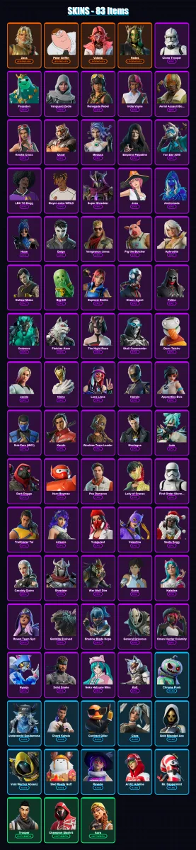 [SWITCH/XBOX/PC] | Zeus | Peter Griffin | Valeria | Hades | Clone Trooper | 83 skin | 146 pickaxe | 106 emote | 100 glider | Lv2053