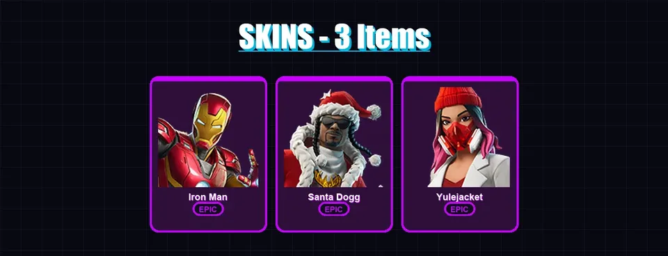 [PS4/PS5/XBOX/PC] | Iron Man | Santa Dogg | Yulejacket | 3 skin | 11 pickaxe | 4 emote | 7 glider | Lv106 — main preview