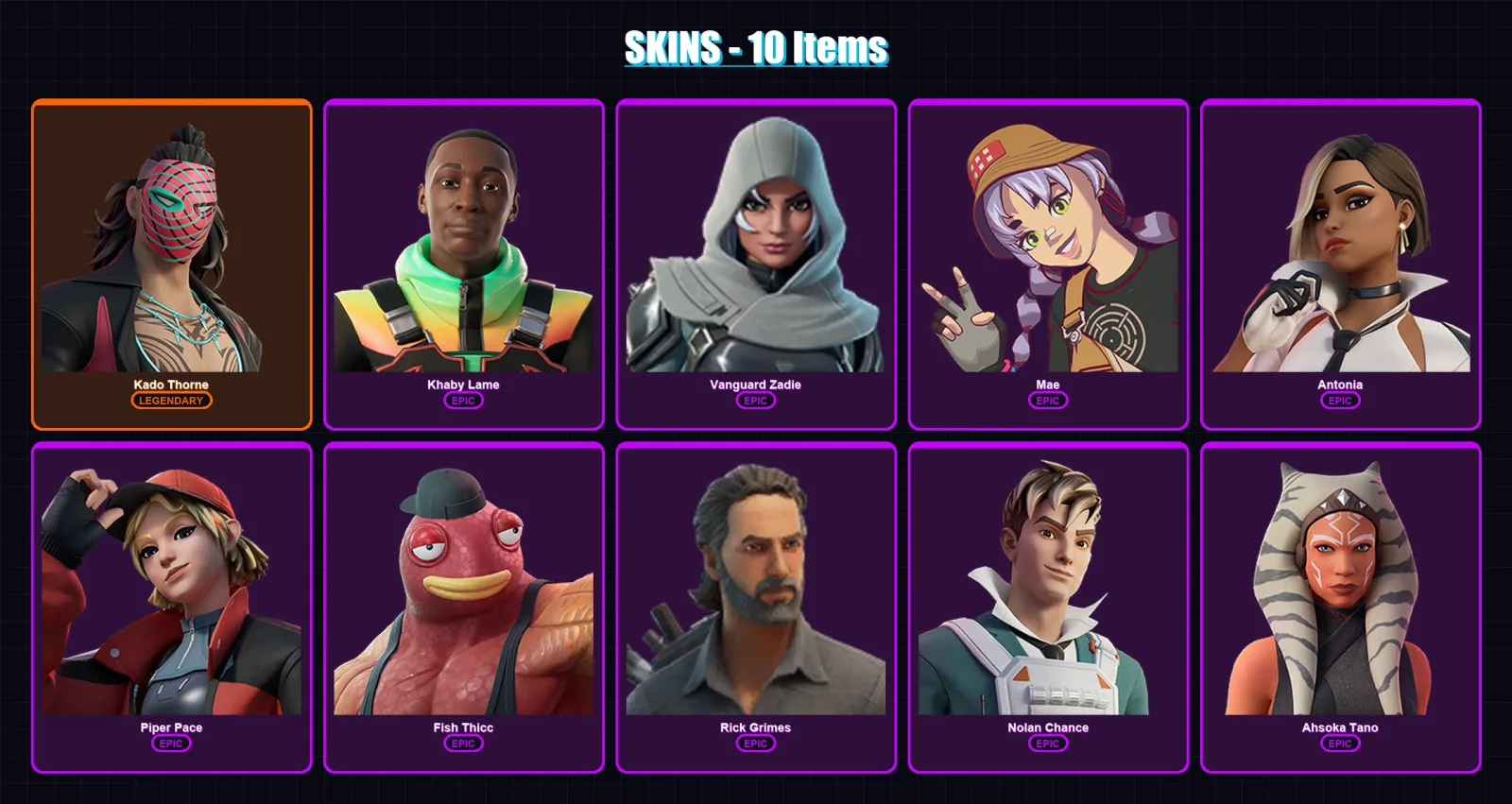 [PC/XBOX/PSN] | Kado Thorne | Khaby Lame | Vanguard Zadie | Mae | Antonia | 10 skin | 27 pickaxe | 20 emote | 27 glider | Lv462