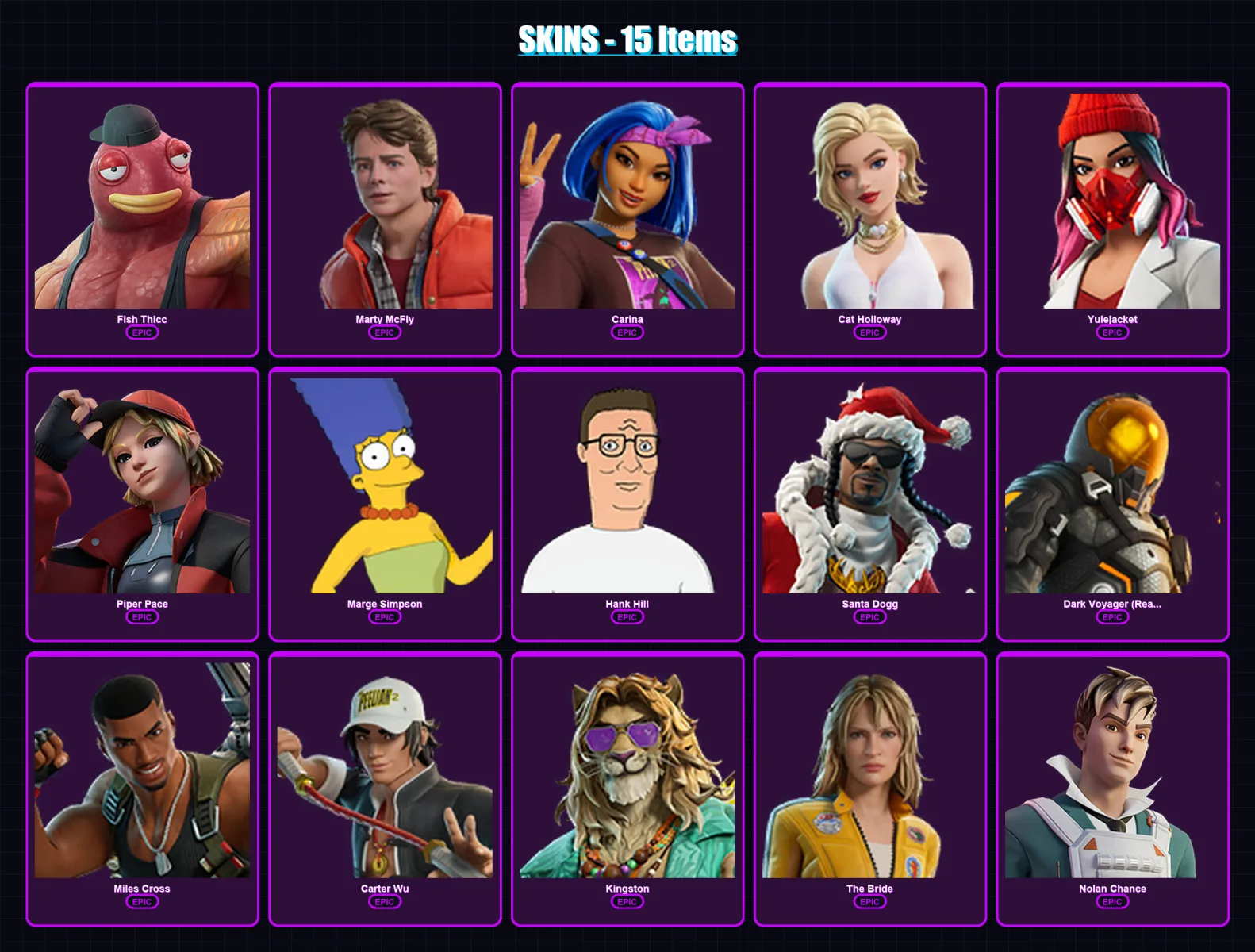 [PC/PSN] | Fish Thicc | Marty McFly | Carina | Cat Holloway | Yulejacket | 15 skin | 38 pickaxe | 19 emote | 27 glider | Lv352 — Fortnite account