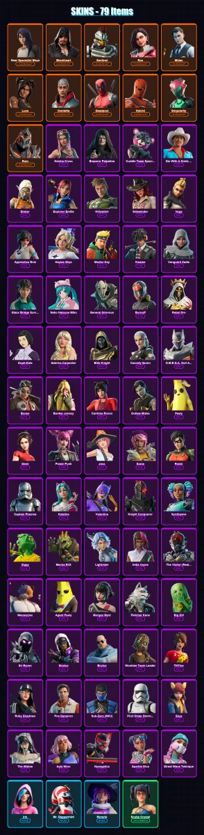 [PC] | Gear Specialist Maya | Blackheart | Sentinel | Rox | Midas | 79 skin | 94 pickaxe | 95 emote | 73 glider | Lv1108 — Fortnite account