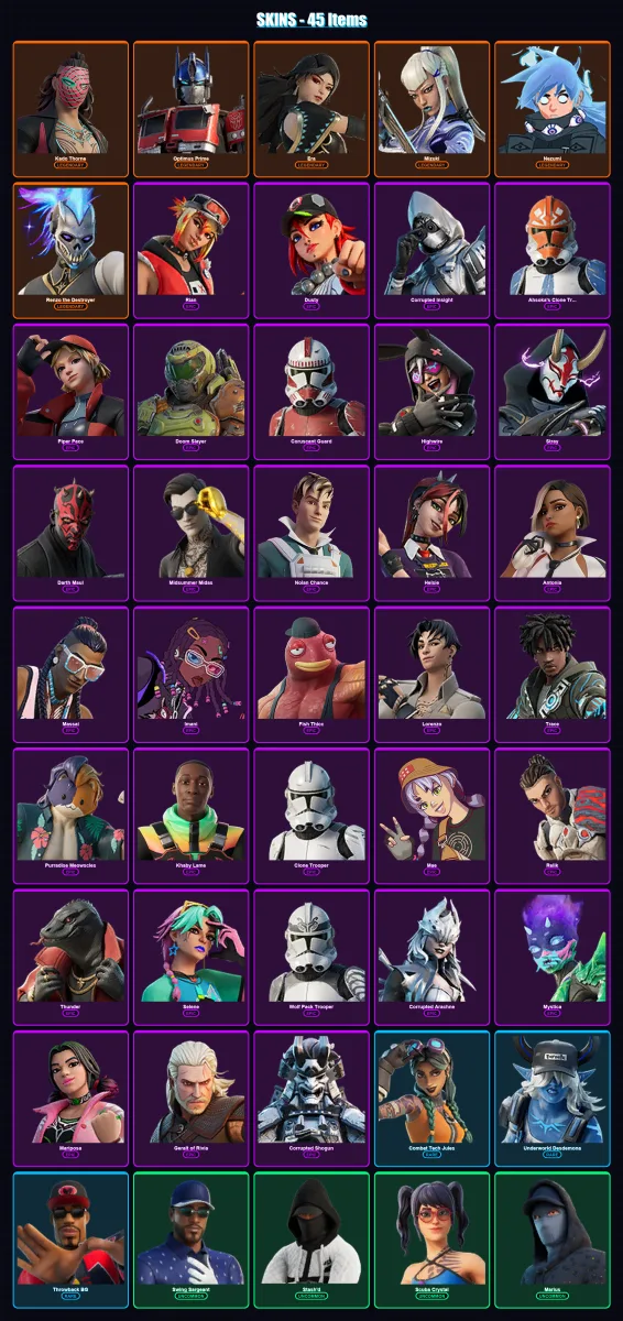 [PC/XBOX/PSN] | Kado Thorne | Optimus Prime | Era | Mizuki | Nezumi | 45 skin | 38 pickaxe | 43 emote | 35 glider | Lv769 — Fortnite account