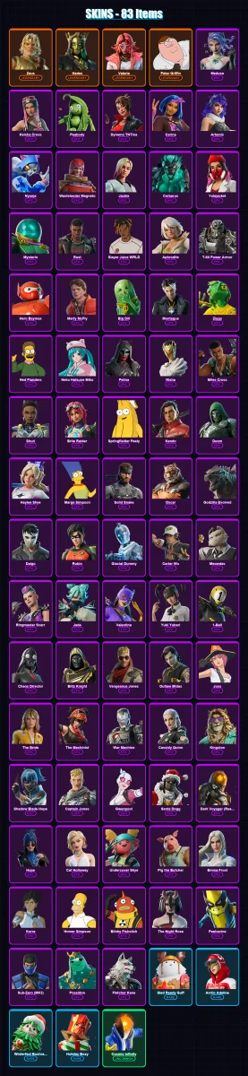 [PC/XBOX/PSN] | Zeus | Hades | Valeria | Peter Griffin | Medusa | 83 skin | 140 pickaxe | 99 emote | 113 glider | Lv1659