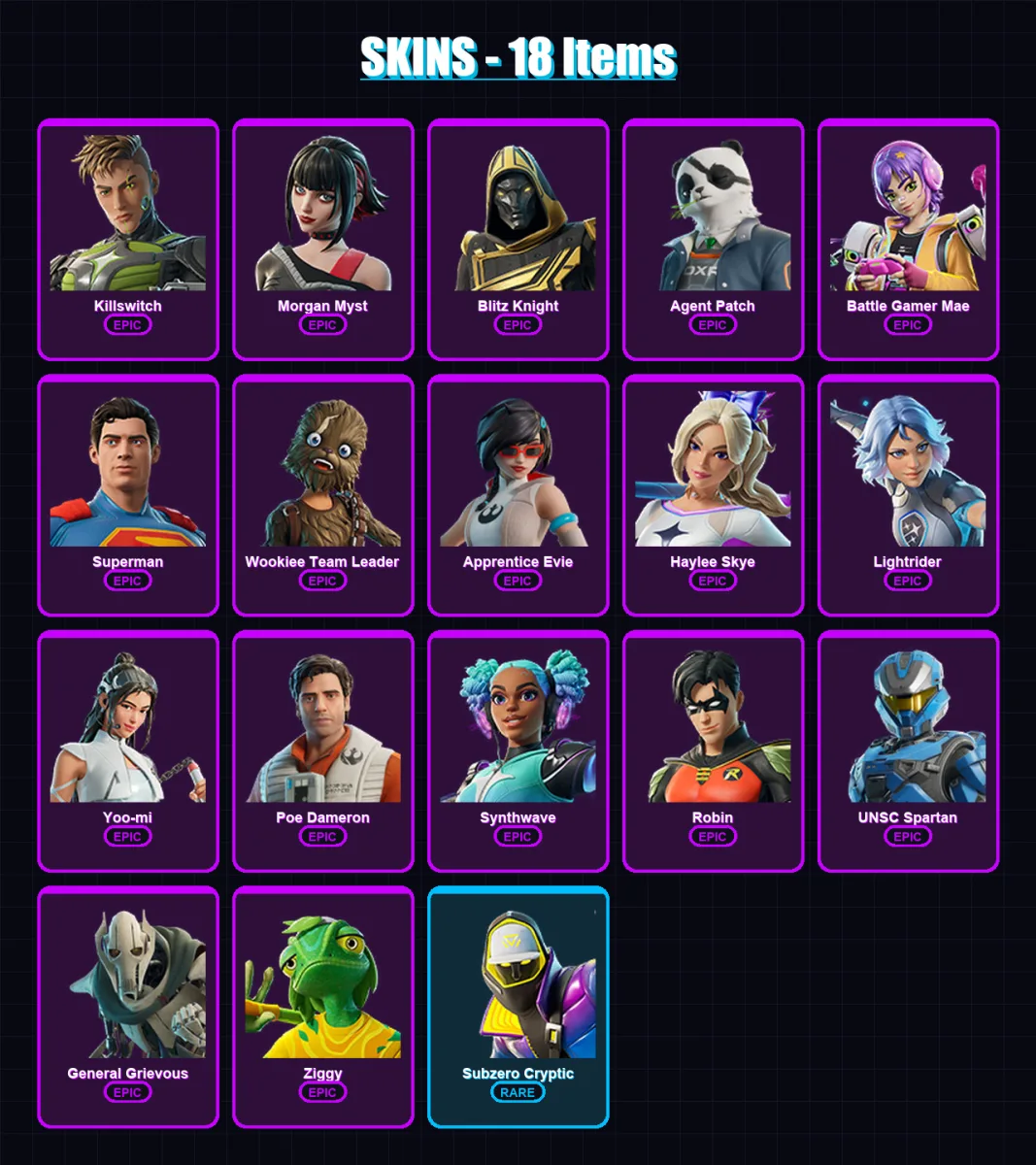 [PS4/PS5/XBOX/PC] | Killswitch | Morgan Myst | Blitz Knight | Agent Patch | Battle Gamer Mae | 18 skin | 54 pickaxe | 31 emote | 42 glider | Lv508