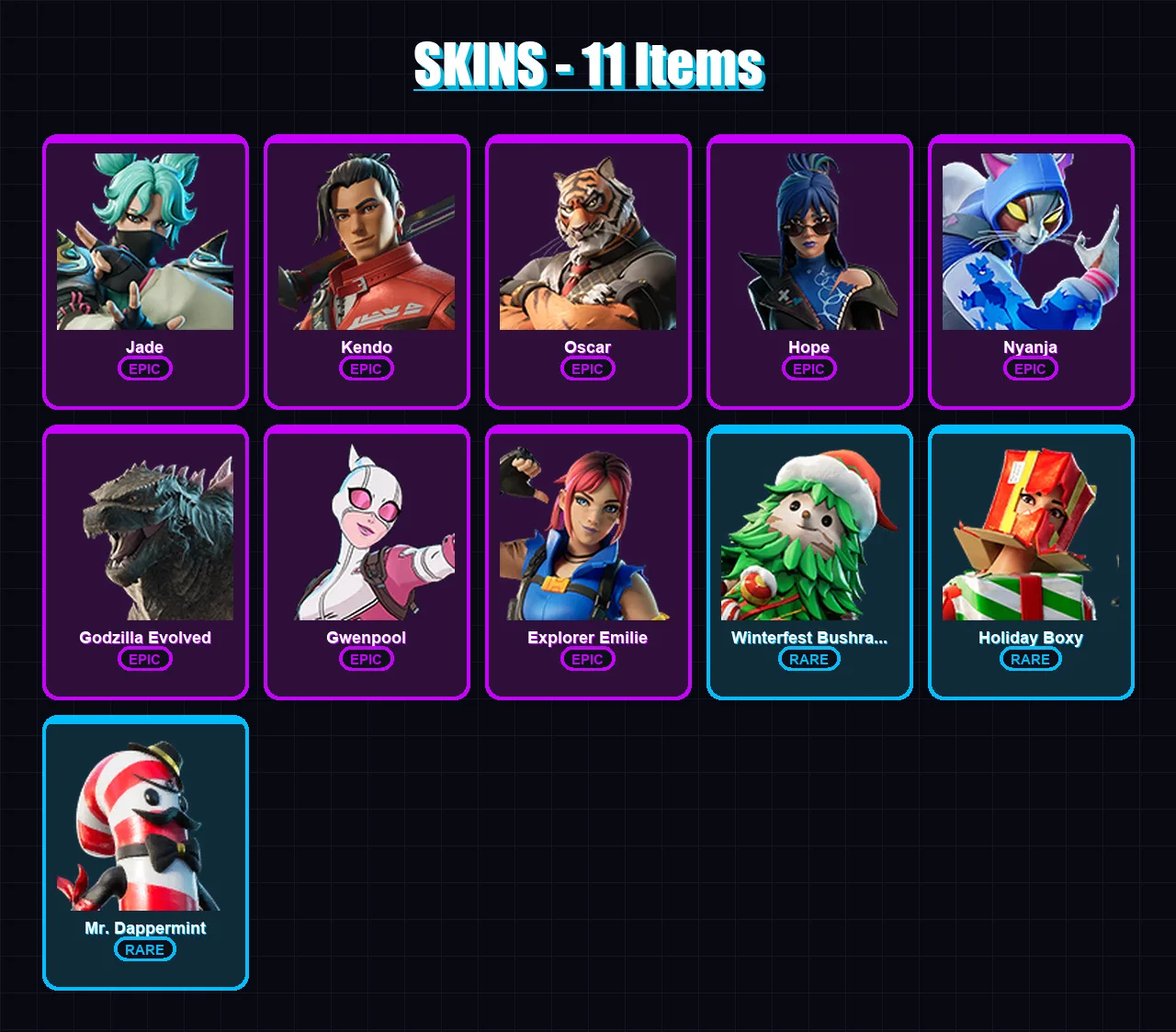 [PC/XBOX/PSN] | Jade | Kendo | Oscar | Hope | Nyanja | 11 skin | 14 pickaxe | 12 emote | 16 glider | Lv99