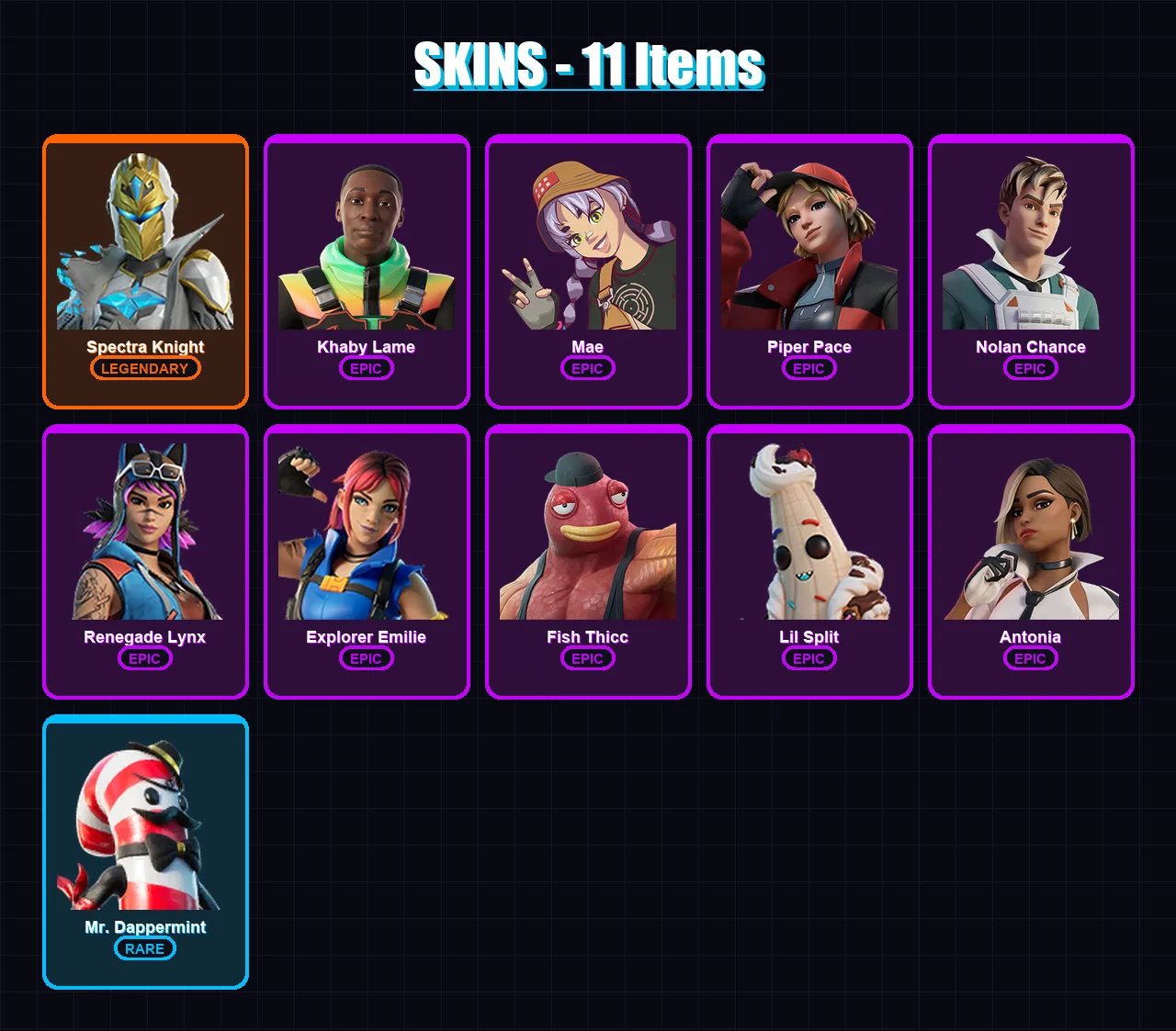 [PC/XBOX/PSN] | Spectra Knight | Khaby Lame | Mae | Piper Pace | Nolan Chance | 11 skin | 22 pickaxe | 15 emote | 23 glider | Lv301