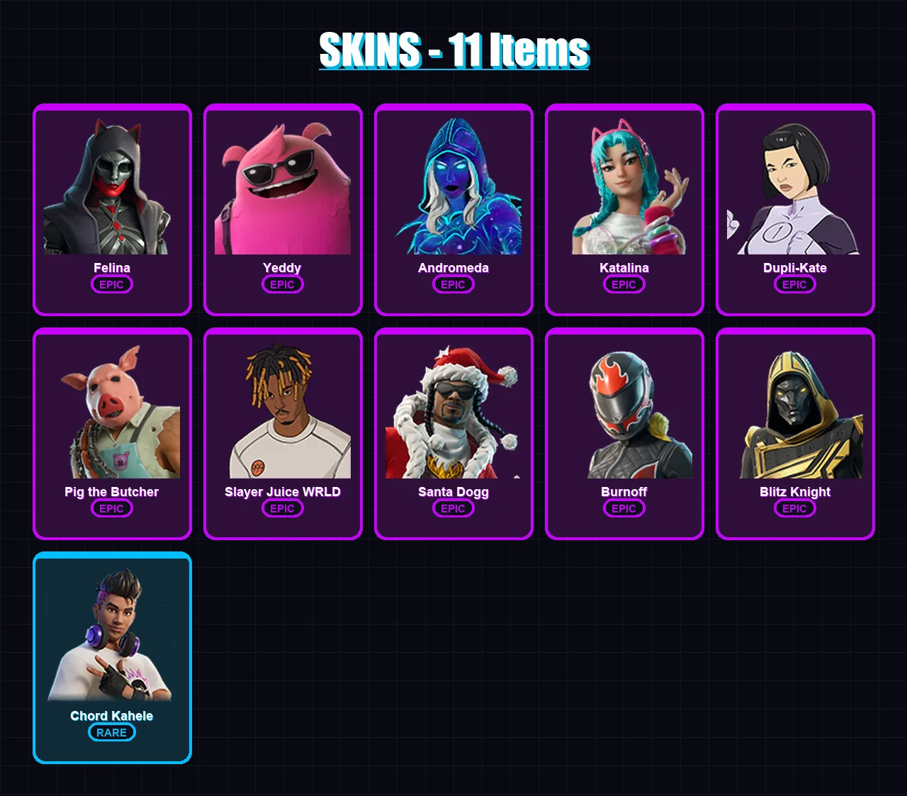 [PC/XBOX/PSN] | Felina | Yeddy | Andromeda | Katalina | Dupli-Kate | 11 skin | 54 pickaxe | 26 emote | 27 glider | Lv409