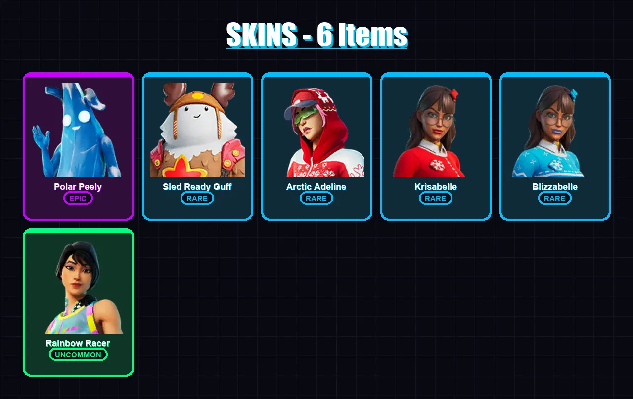 [PC/XBOX/PSN] | Polar Peely | Sled Ready Guff | Arctic Adeline | Krisabelle | Blizzabelle | 6 skin | 13 pickaxe | 5 emote | 9 glider | Lv128