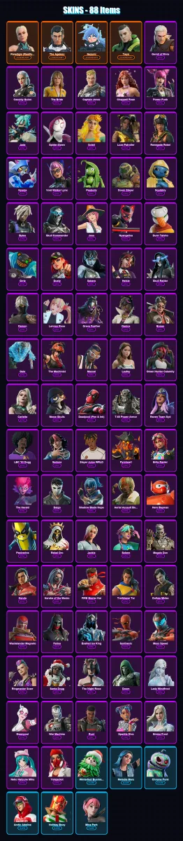 [PC/PSN] | Paradigm (Reality-659) | The Ageless | Nezumi | Twyn | Geralt of Rivia | 88 skin | 106 pickaxe | 84 emote | 79 glider | Lv1086