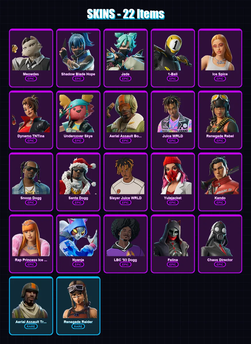 [PC/XBOX/PSN] | Meowdas | Shadow Blade Hope | Jade | 1-Ball | Ice Spice | 22 skin | 30 pickaxe | 22 emote | 17 glider | Lv184 — Fortnite account