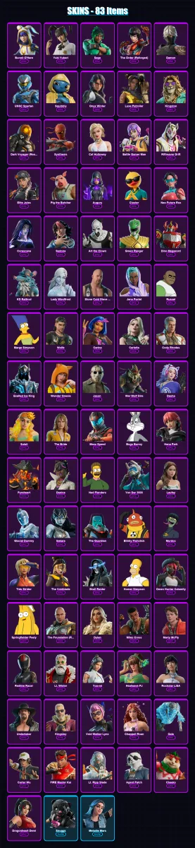[PS4/PS5/PC] | Bunnii O'Hare | Yuki Yubari | Sage | The Order (Reforged) | Damon | 83 skin | 109 pickaxe | 72 emote | 49 glider | Lv655