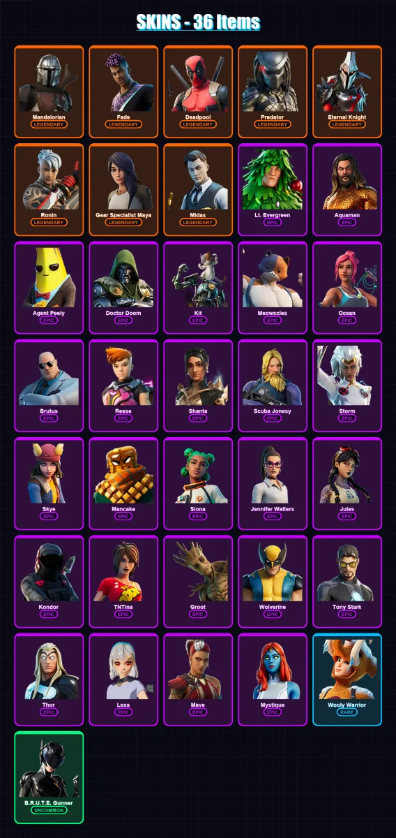 [PC/XBOX/PSN] | Mandalorian | Fade | Deadpool | Predator | Eternal Knight | 36 skin | 39 pickaxe | 27 emote | 39 glider | Lv596