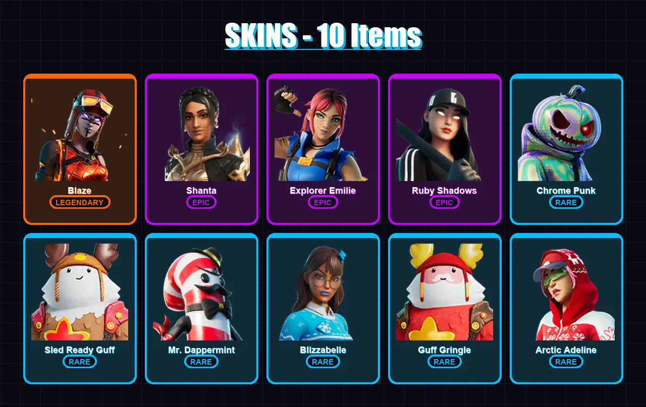 [PC/XBOX/PSN] | Blaze | Shanta | Explorer Emilie | Ruby Shadows | Chrome Punk | 10 skin | 27 pickaxe | 17 emote | 32 glider | Lv819