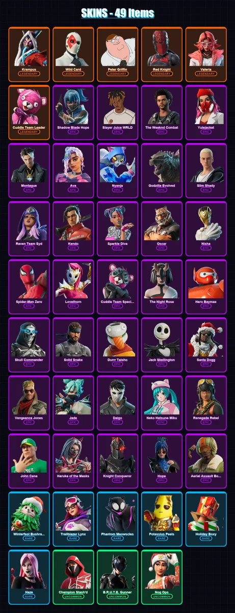 [PC/PSN] | Krampus | Wild Card | Peter Griffin | Red Knight | Valeria | 49 skin | 56 pickaxe | 49 emote | 41 glider | Lv459 — Fortnite account