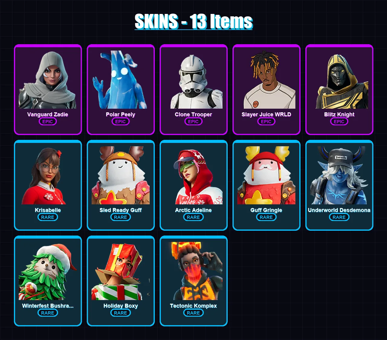 [PC/PSN] | Vanguard Zadie | Polar Peely | Clone Trooper | Slayer Juice WRLD | Blitz Knight | 13 skin | 75 pickaxe | 38 emote | 55 glider | Lv1012 — Fortnite account