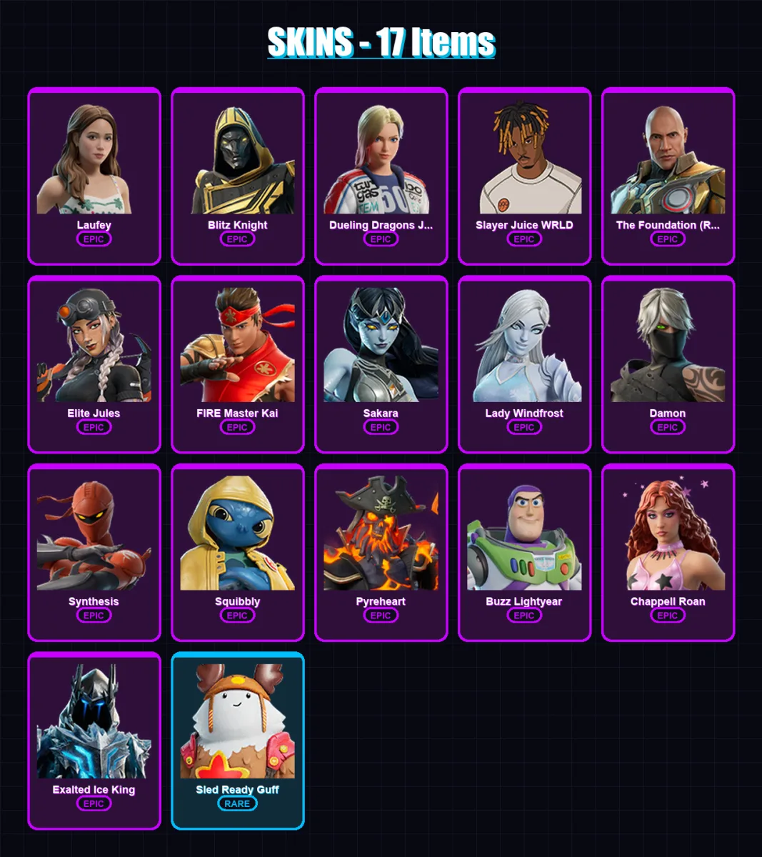 [PC/PSN] | Laufey | Blitz Knight | Dueling Dragons Jackie | 17 skin | Lv182