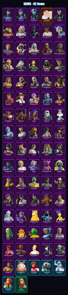 [PC/XBOX/PSN] | Minty Bomber | Fresh Aura | Skellemint Oro | Peter Griffin | Montague | 82 skin | 144 pickaxe | 92 emote | 103 glider | Lv1669