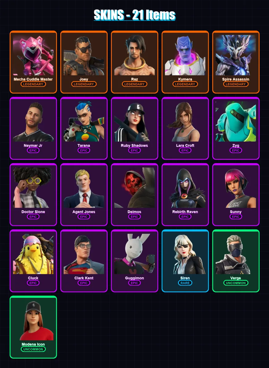 [PC/PSN] | Mecha Cuddle Master | Joey | Raz | Kymera | Spire Assassin | 21 skin | 22 pickaxe | 18 emote | 22 glider | Lv344