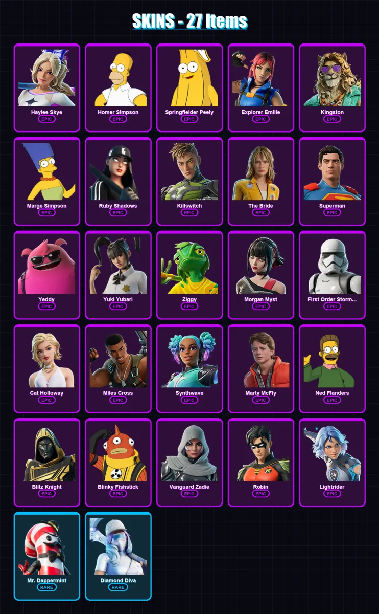 [PC/XBOX/PSN] | Haylee Skye | Homer Simpson | Springfielder Peely | Explorer Emilie | Kingston | 27 skin | 72 pickaxe | 44 emote | 49 glider | Lv720