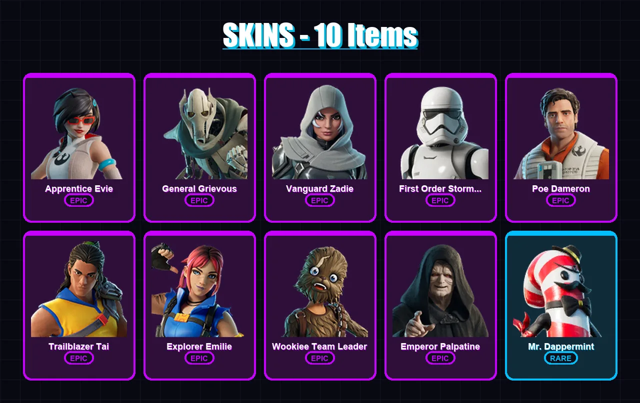 [PC/PSN] | Apprentice Evie | General Grievous | Vanguard Zadie | 10 skin | Lv102