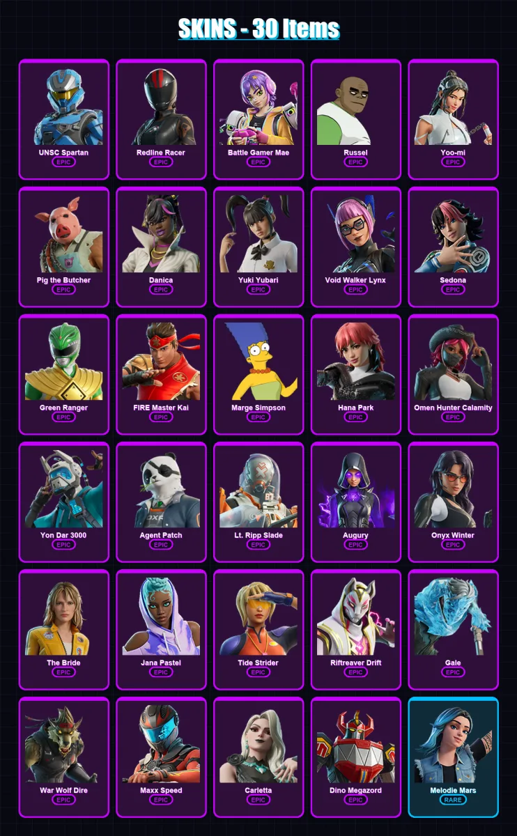 [PC/XBOX/PSN] | UNSC Spartan | Redline Racer | Battle Gamer Mae | Russel | Yoo-mi | 30 skin | 38 pickaxe | 24 emote | 17 glider | Lv142