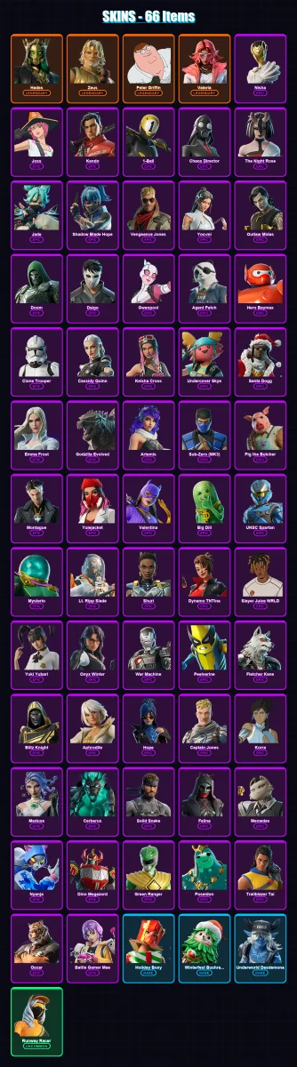 [SWITCH/XBOX/PSN/PC] | Hades | Zeus | Peter Griffin | Valeria | Nisha | 66 skin | 113 pickaxe | 77 emote | 82 glider | Lv1875