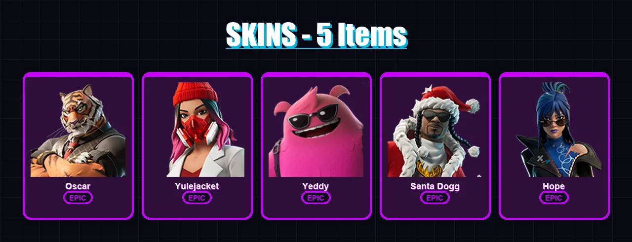 [PC/XBOX/PSN] | Oscar | Yulejacket | Yeddy | Santa Dogg | Hope | 5 skin | 18 pickaxe | 5 emote | 12 glider | Lv107