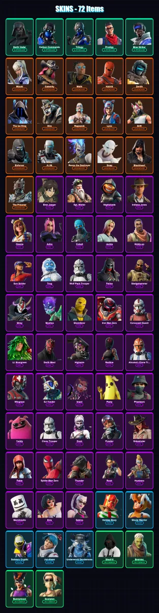 [PC/XBOX/PSN] | Darth Vader | Carbon Commando | Trilogy | Prodigy | Blue Striker | 72 skin | 78 pickaxe | 78 emote | 84 glider | Lv1417