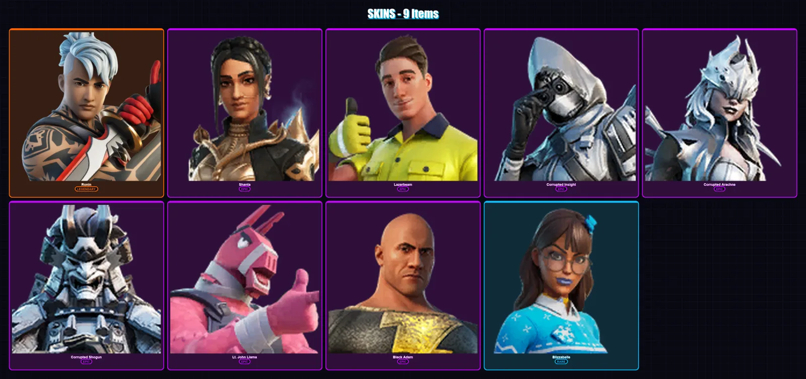 [PC/XBOX/PSN] | Ronin | Shanta | Lazarbeam | Corrupted Insight | Corrupted Arachne | 9 skin | 13 pickaxe | 12 emote | 7 glider | Lv79