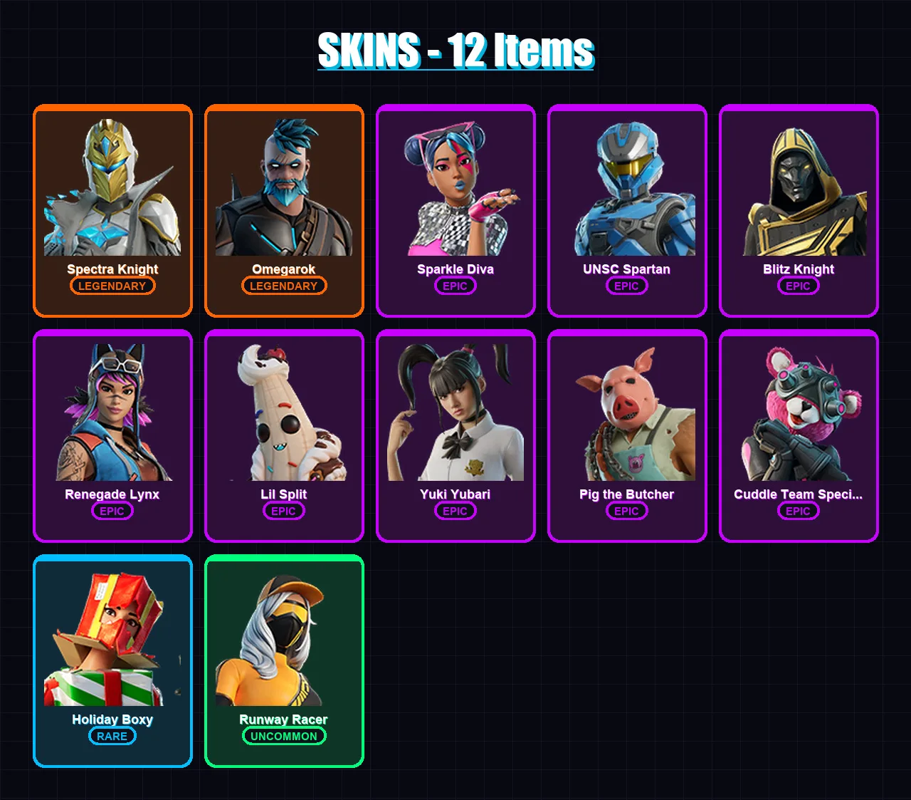 [PC/XBOX/PSN] | Spectra Knight | Omegarok | Sparkle Diva | UNSC Spartan | Blitz Knight | 12 skin | 58 pickaxe | 33 emote | 43 glider | Lv848