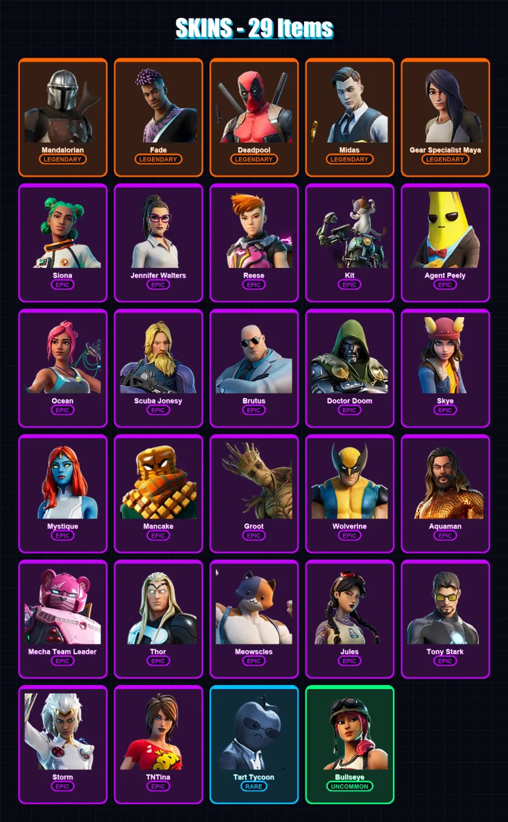 [PS4/PS5/PC] | Mandalorian | Fade | Deadpool | Midas | Gear Specialist Maya | 29 skin | 35 pickaxe | 35 emote | 39 glider | Lv622 — Fortnite account