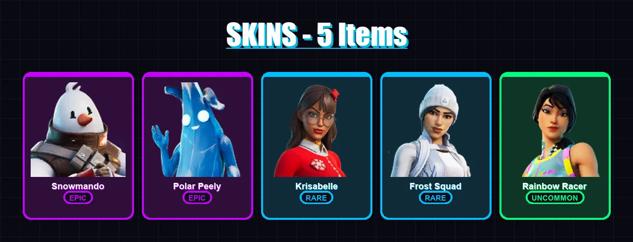 [PC/XBOX/PSN] | Snowmando | Polar Peely | Krisabelle | Frost Squad | Rainbow Racer | 5 skin | 10 pickaxe | 8 emote | 9 glider | Lv143