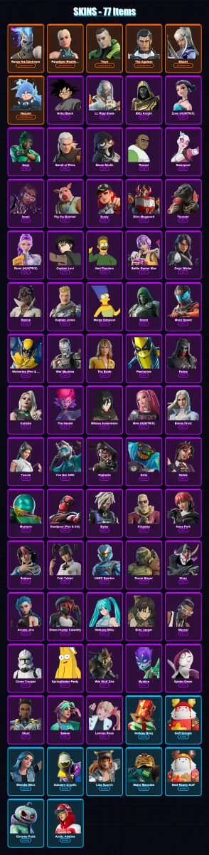 [PS4/PS5/XBOX/PC] | Renzo the Destroyer | Paradigm (Reality-659) | Twyn | The Ageless | Mizuki | 77 skin | 123 pickaxe | 90 emote | 77 glider | Lv83