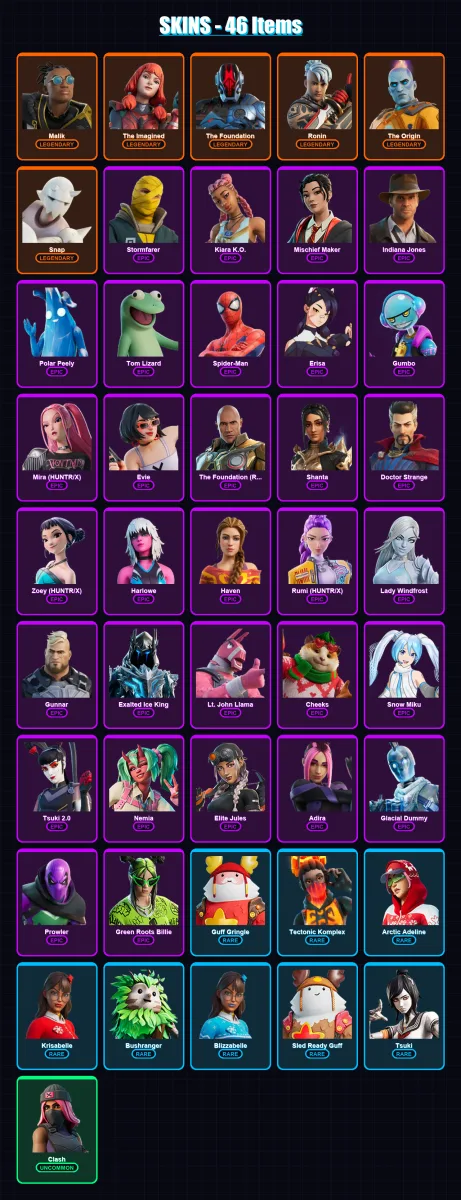 [PC/XBOX] | Malik | The Imagined | The Foundation | Ronin | The Origin | 46 skin | 61 pickaxe | 38 emote | 44 glider | Lv523