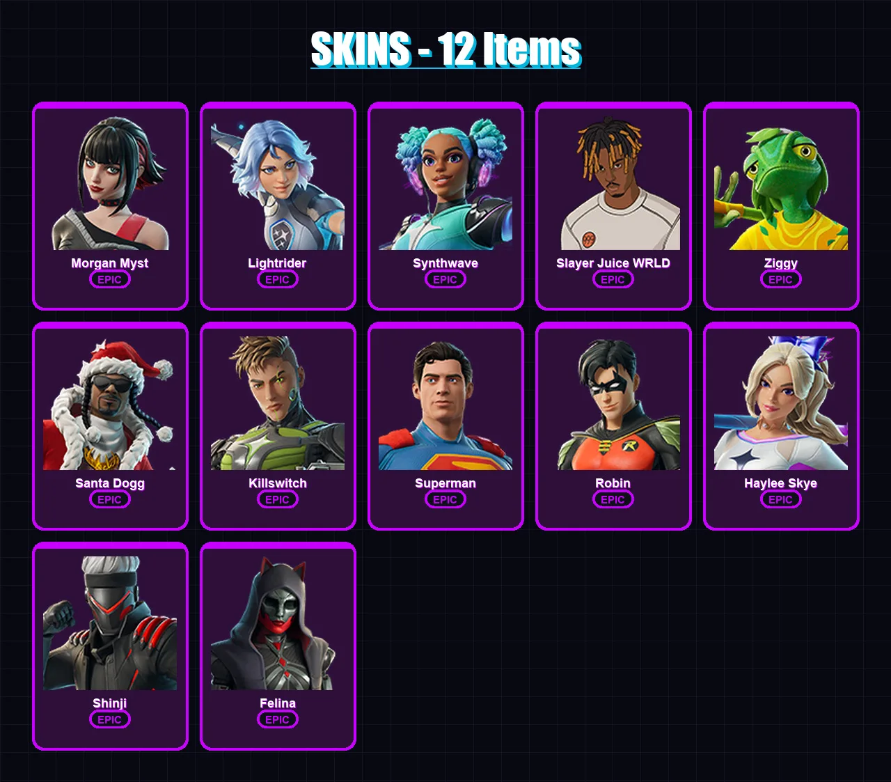 [PC/XBOX] | Morgan Myst | Lightrider | Synthwave | Slayer Juice WRLD | Ziggy | 12 skin | 50 pickaxe | 23 emote | 26 glider | Lv353