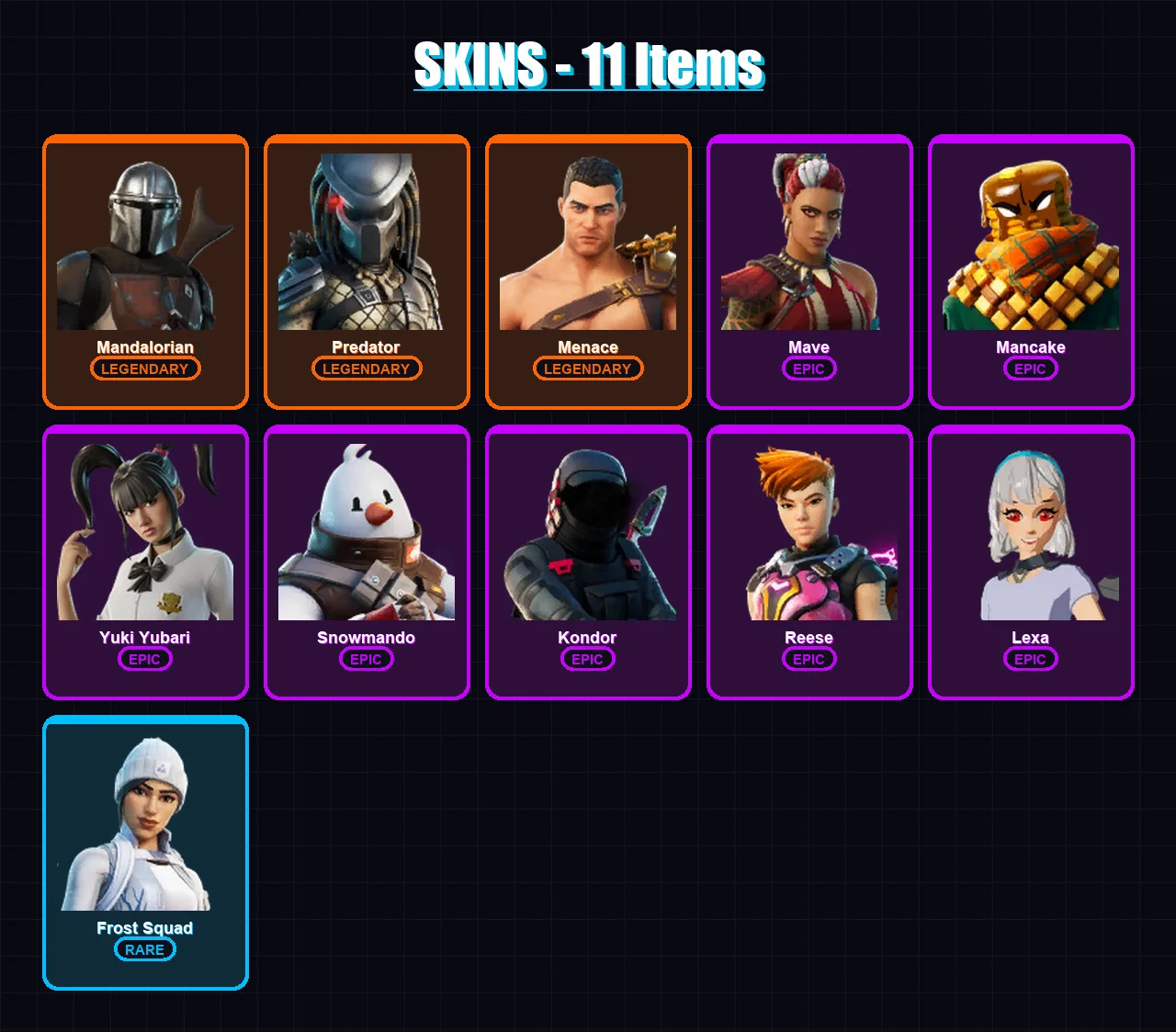 [PC/XBOX] | Mandalorian | Predator | Menace | Mave | Mancake | 11 skin | 39 pickaxe | 27 emote | 32 glider | Lv567