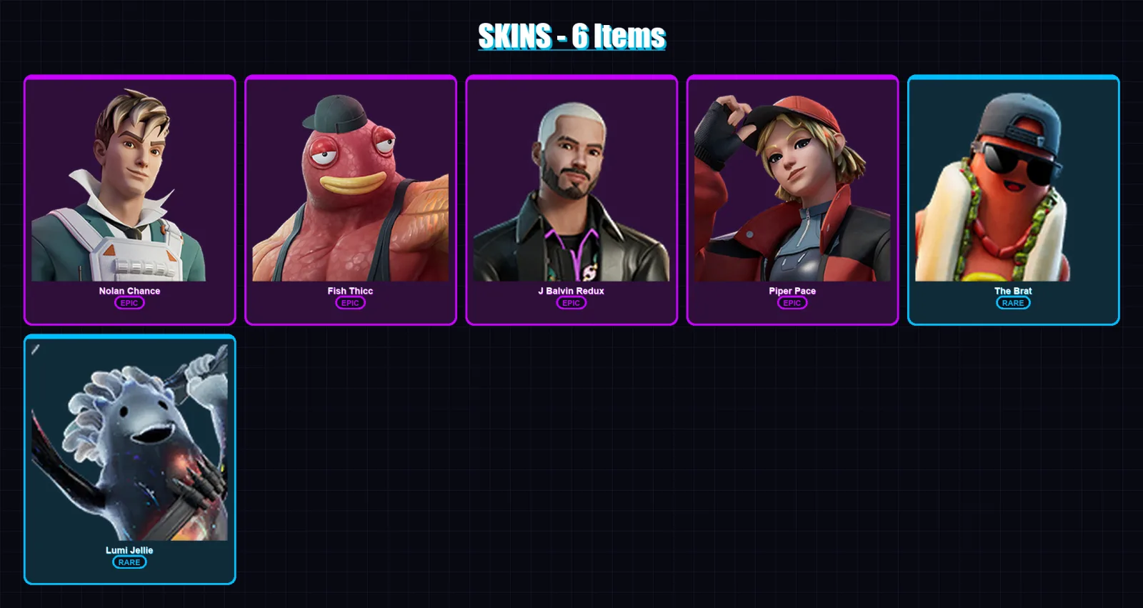 [PC/XBOX/PSN] | Nolan Chance | Fish Thicc | J Balvin Redux | Piper Pace | The Brat | 6 skin | 9 pickaxe | 9 emote | 7 glider | Lv75