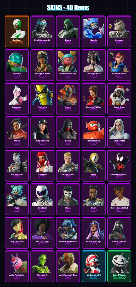 [PC/XBOX/PSN] | Backlash | Skull Commander | Doom | Nyanja | Meowdas | 40 skin | 53 pickaxe | 42 emote | 43 glider | Lv832