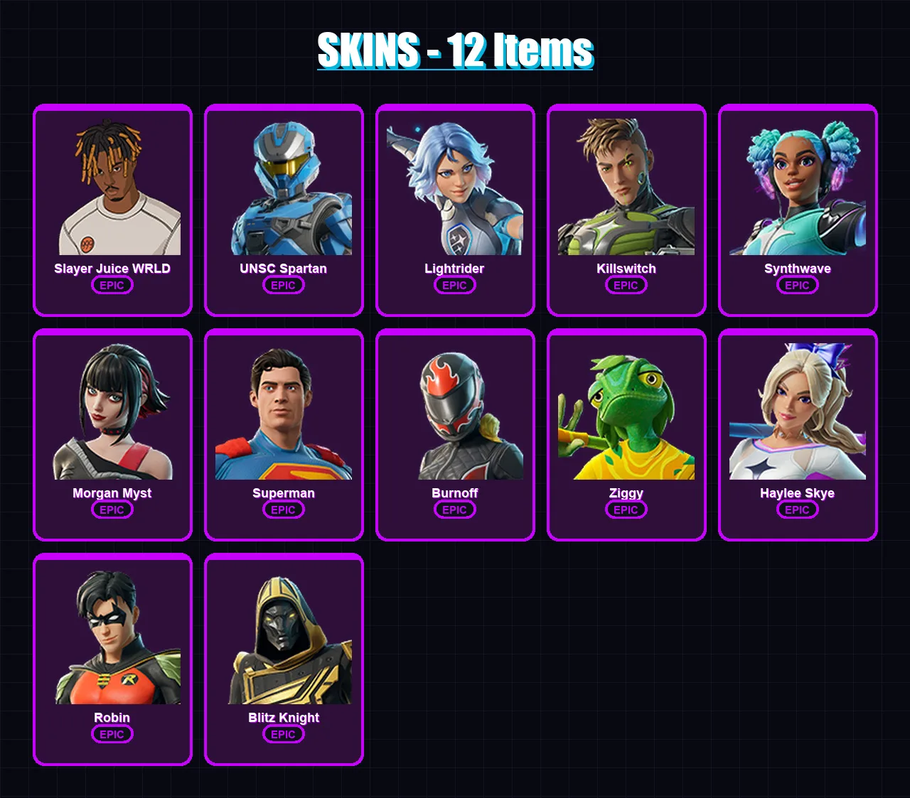 [PC/PSN] | Slayer Juice WRLD | UNSC Spartan | Lightrider | Killswitch | Synthwave | 12 skin | 20 pickaxe | 14 emote | 12 glider | Lv131 — Fortnite account