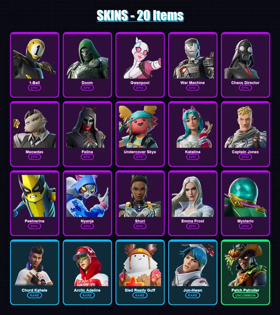 [PC/XBOX] | 1-Ball | Doom | Gwenpool | War Machine | Chaos Director | 20 skin | 33 pickaxe | 26 emote | 23 glider | Lv342 — Fortnite account